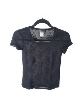 Vintage Y2k Sheer Floral Top Size S Black Goth Whimsigoth Grunge Dark Romantic